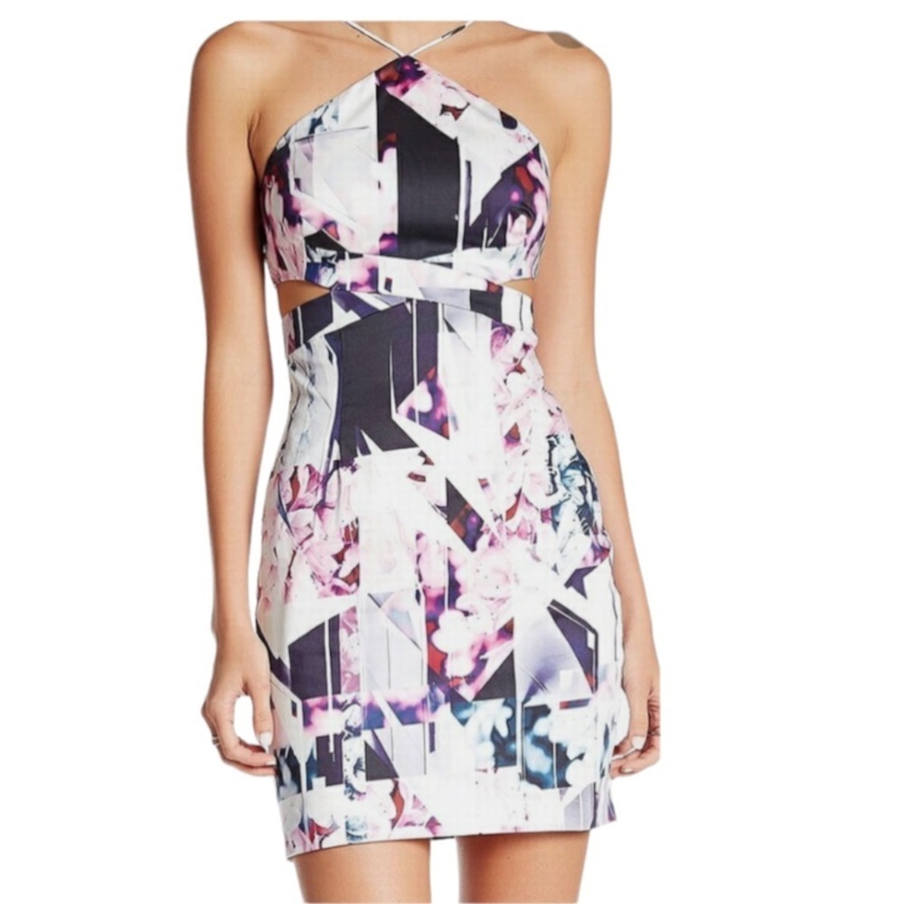 Aidan Mattox Abstract Floral Print Cut-Out Mini Dress Size 2